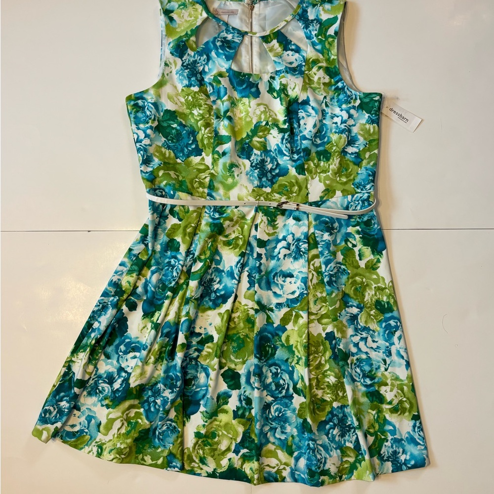 dressbarn Blue and Green Floral Mini Dress